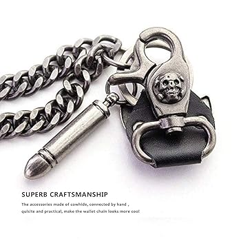 Wallet Chain for Men Biker Hip Hop Punk Skull Gun Bullets
